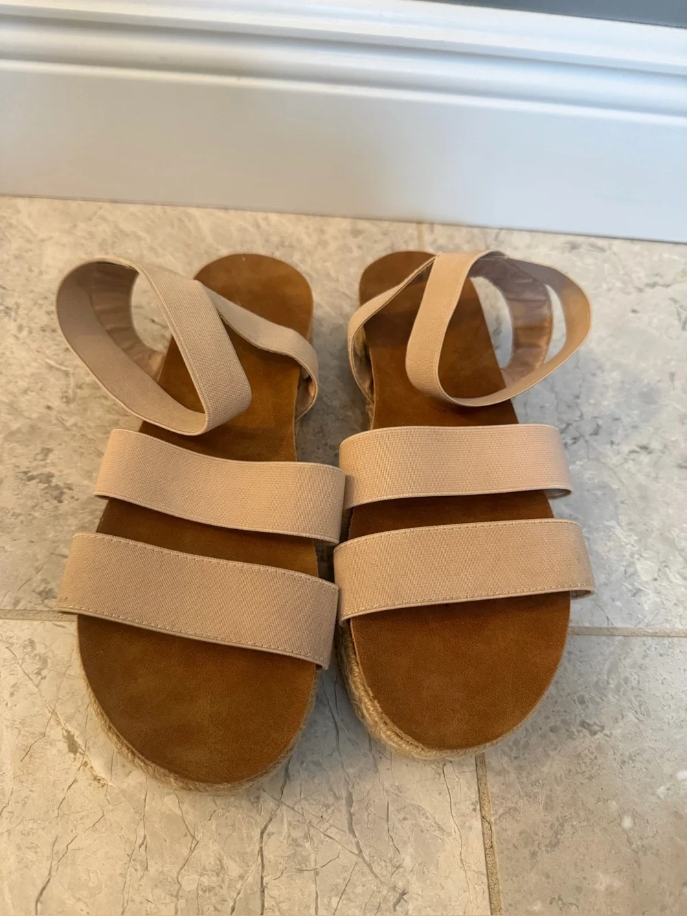 Yoki Nude Espadrille Platform Sandals Stretch Straps Women’s 8.5